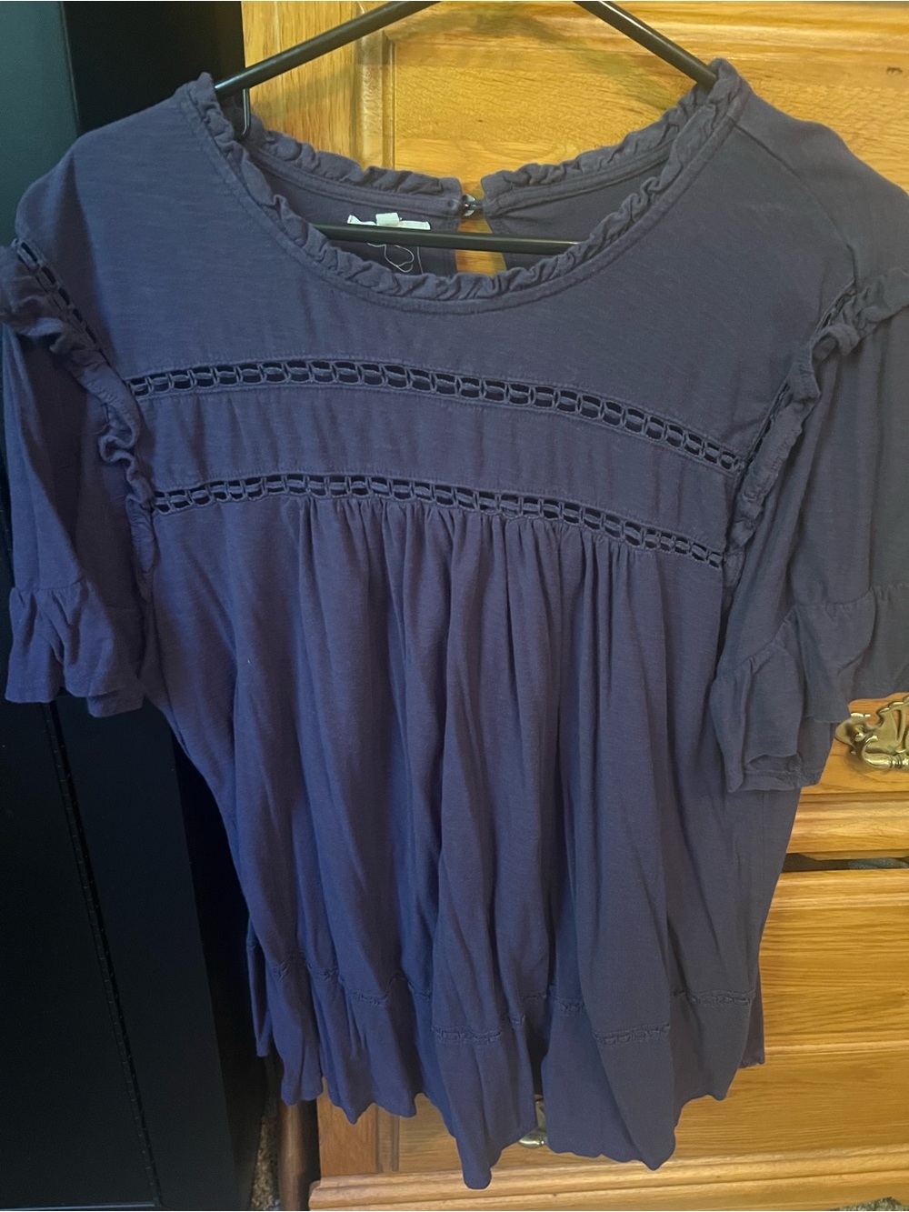 Maurices Navy Blue Crochet-Trim Short Sleeve Blouse